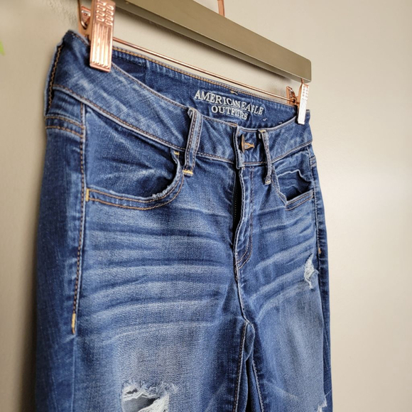 American Eagle Jegging Medium Wash Skinny Low Rise Distressed Denim AE 4 Jeans - Picture 5 of 12